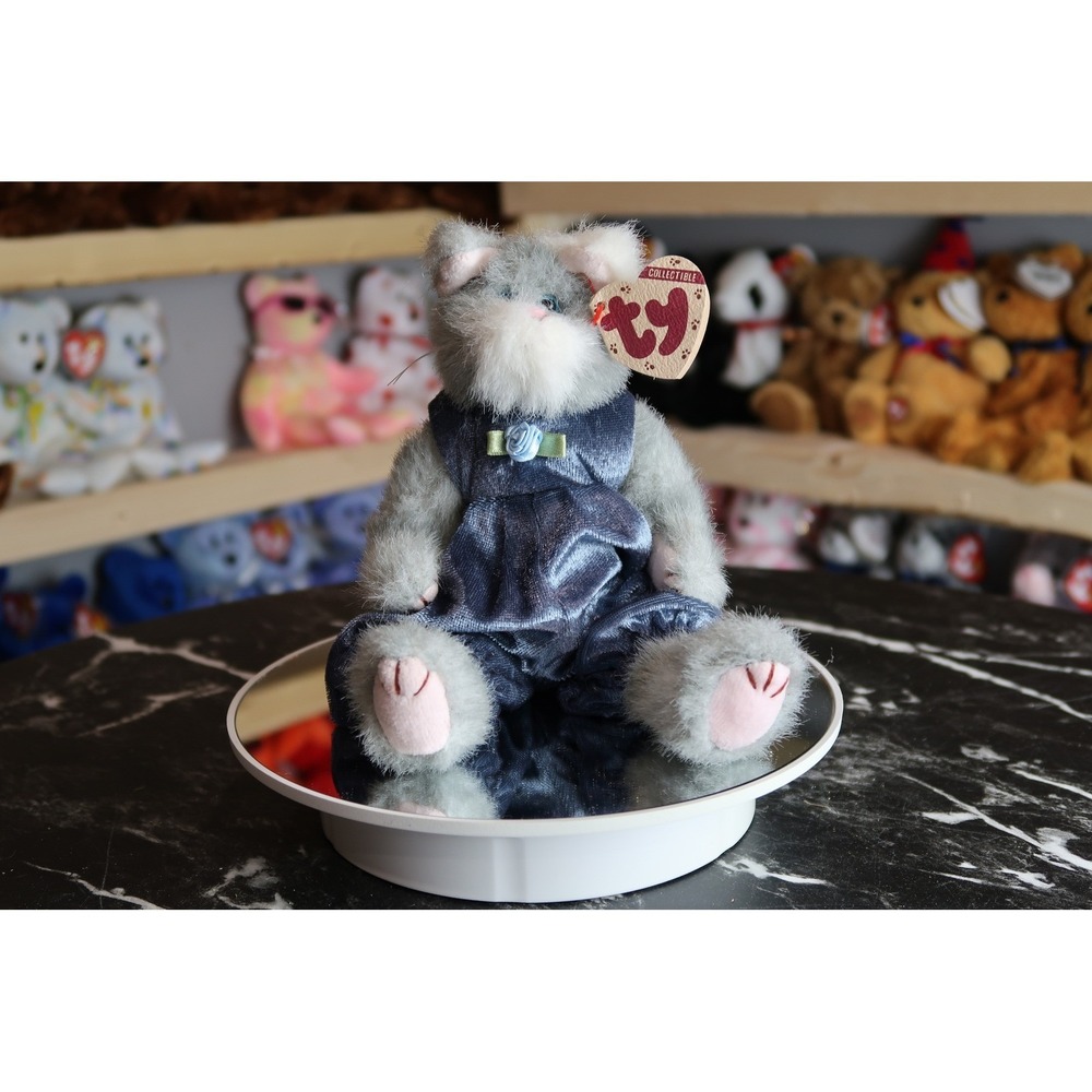 Ty Attic Treasures Whiskers Grey Cat‎ Plush Blue Velour Jumper Vintage 1993 6012